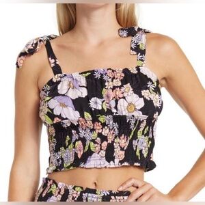 NWT AFRM Aisha Smocked Crop Top in Noir Summer Floral - Size XL